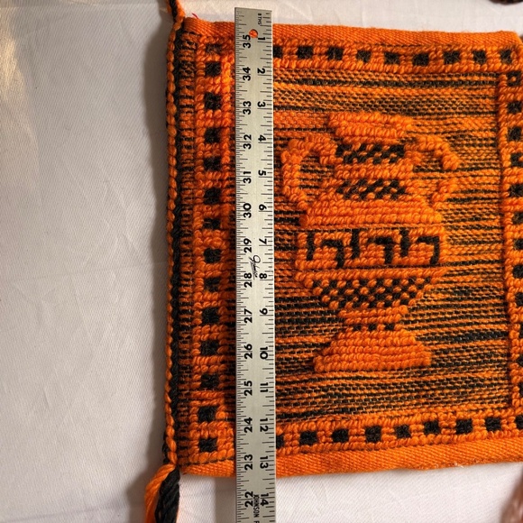 Orange & Black Woven Crossbody Tote Bag - Textured Vase w Geometric Designs - Picture 6 of 11